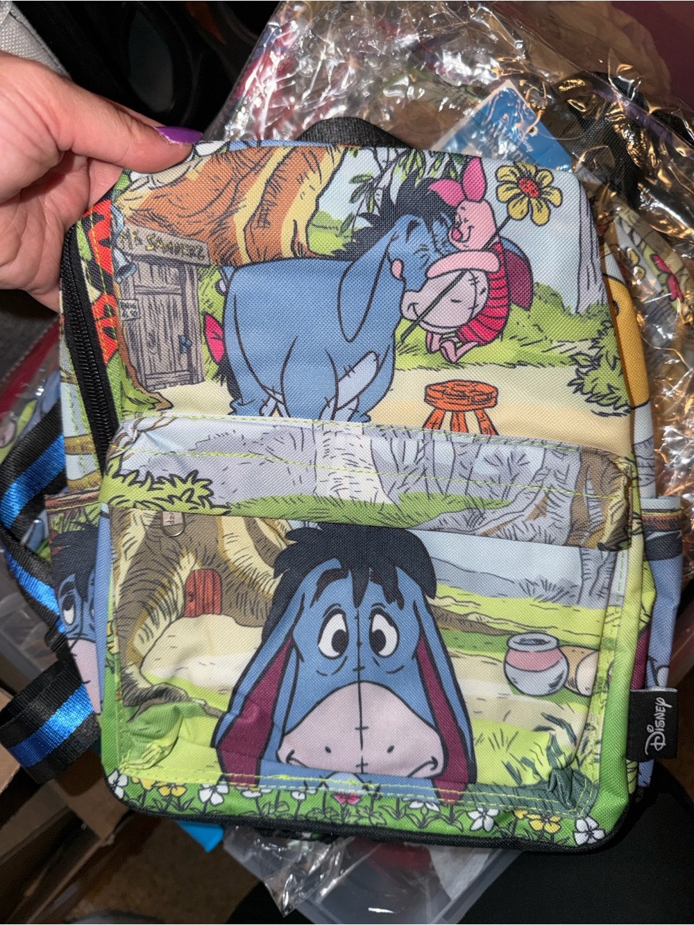 Disney Winnie the Pooh Eeyore Print Mini Backpack - Blue, Green, Pink